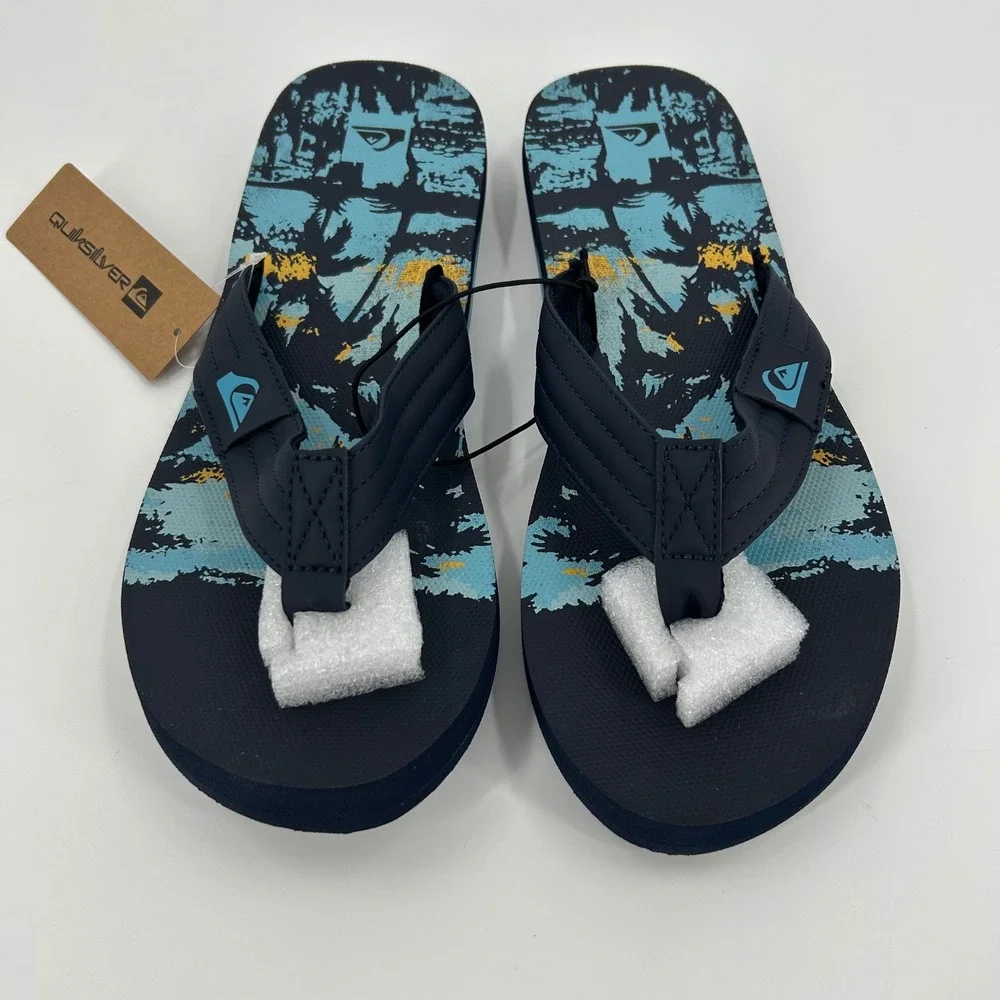 Quiksilver Foundation Mens Flip Flop Sandals Navy Blue Tropical Size 13